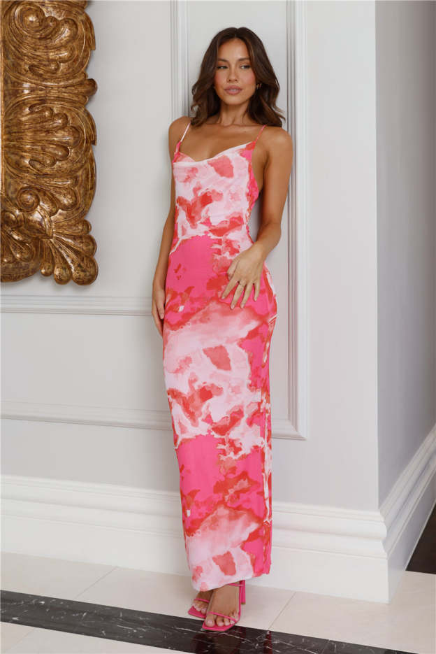 Dance And Tease Mesh Maxi Dress Pink