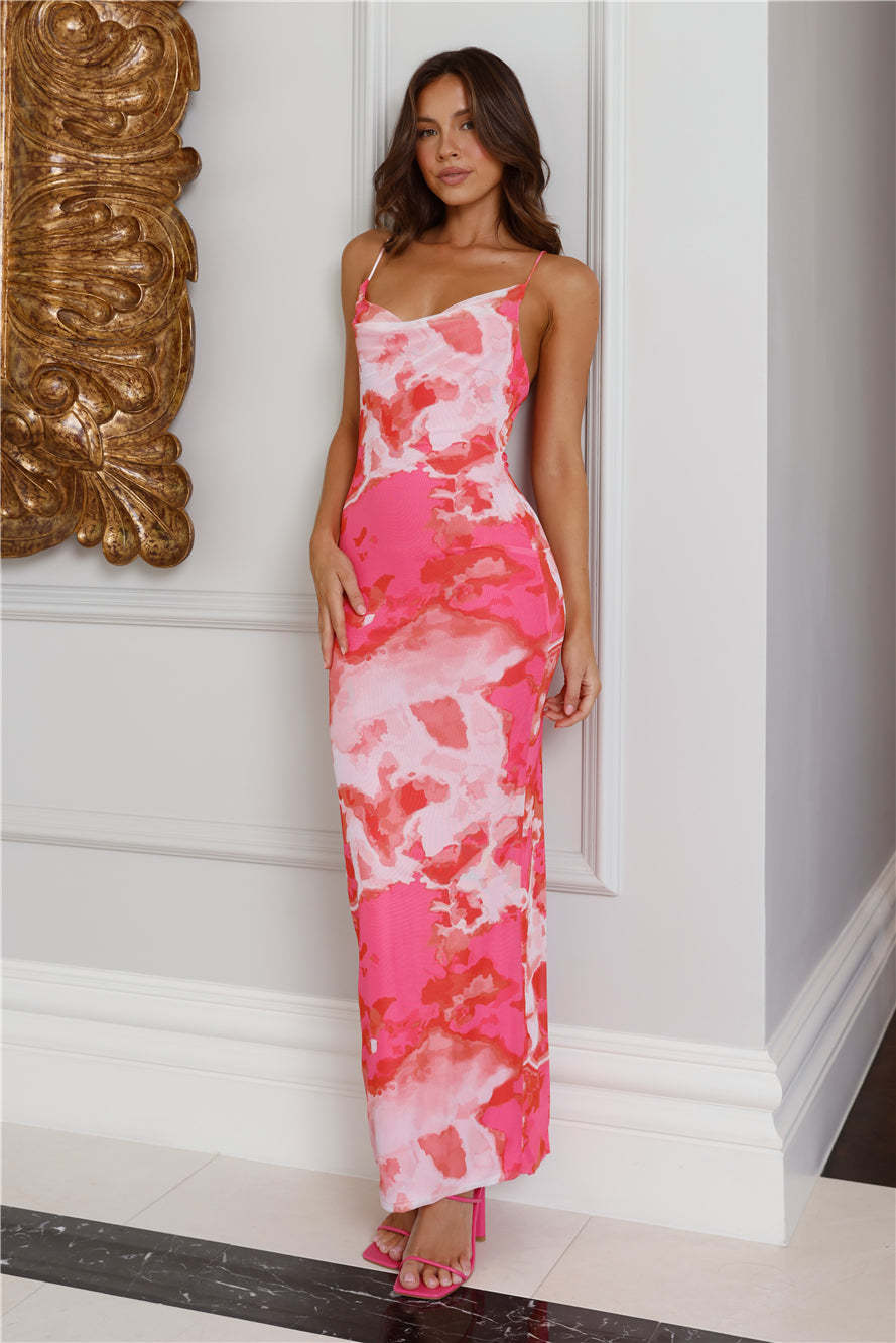 Dance And Tease Mesh Maxi Dress Pink