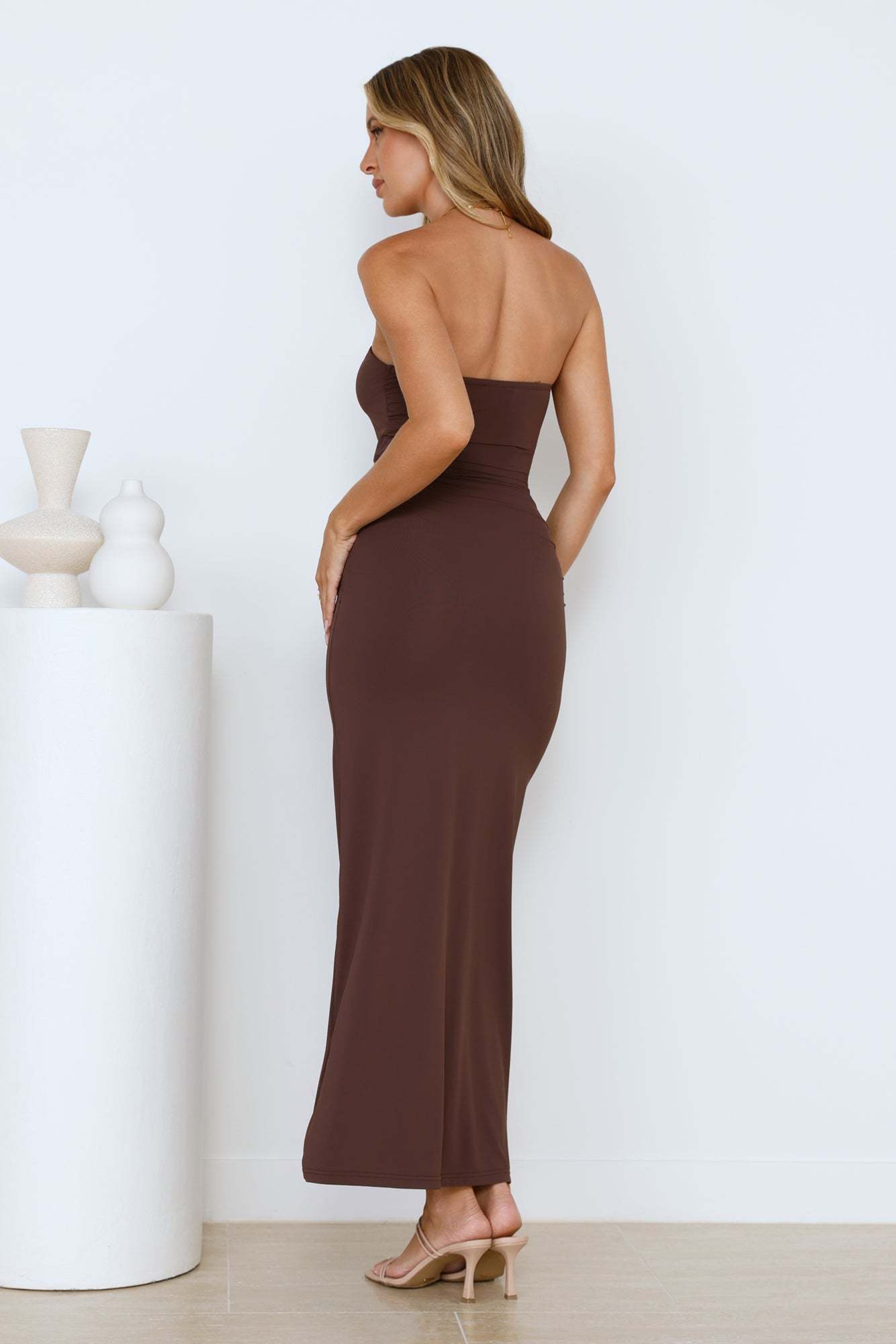 Stylish Days Strapless Maxi Dress Brown