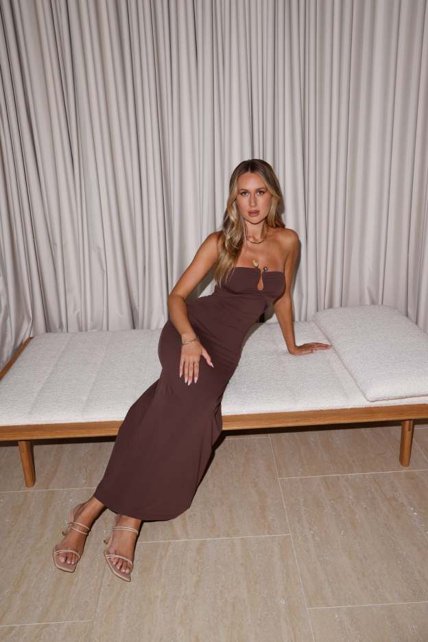 Stylish Days Strapless Maxi Dress Brown