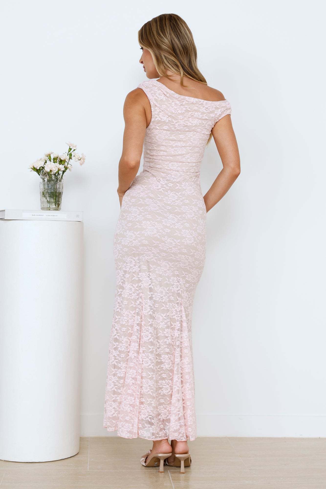 Lush Feels Lace Off Shoulder Maxi Dress Pink