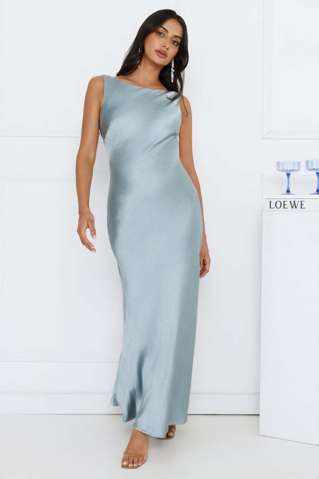 Classy Entrance Satin Slip Maxi Dress Blue