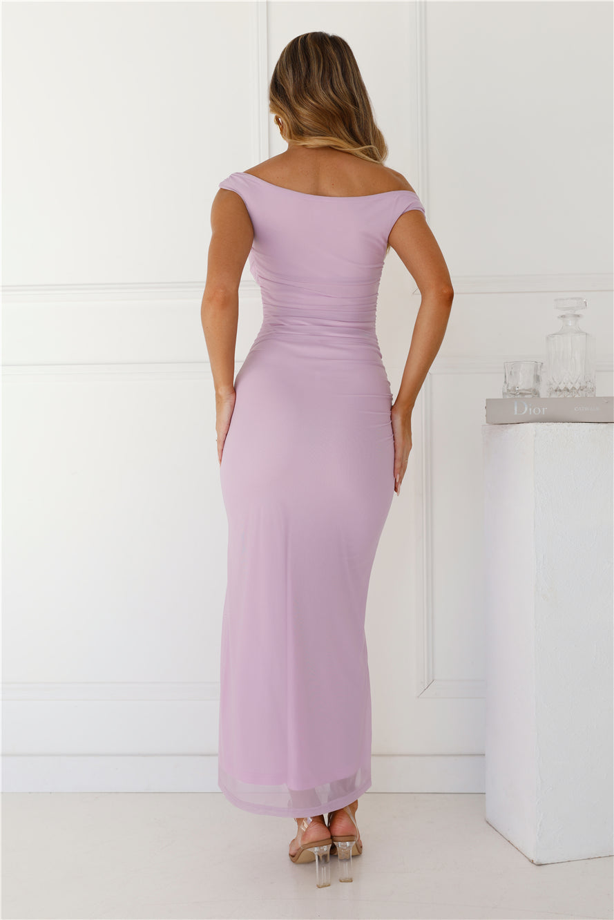 Perfect Vibe Off Shoulder Mesh Maxi Dress Lilac