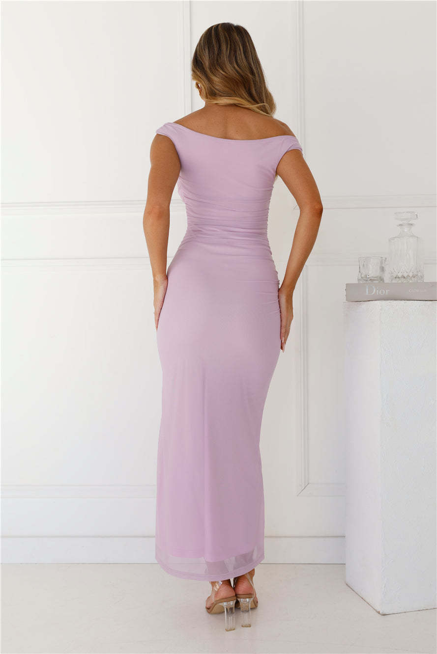 Perfect Vibe Off Shoulder Mesh Maxi Dress Lilac