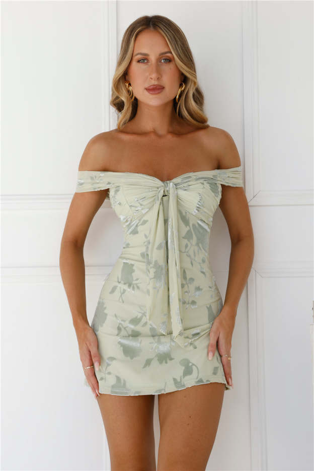Important Party Off Shoulder Mini Dress Sage
