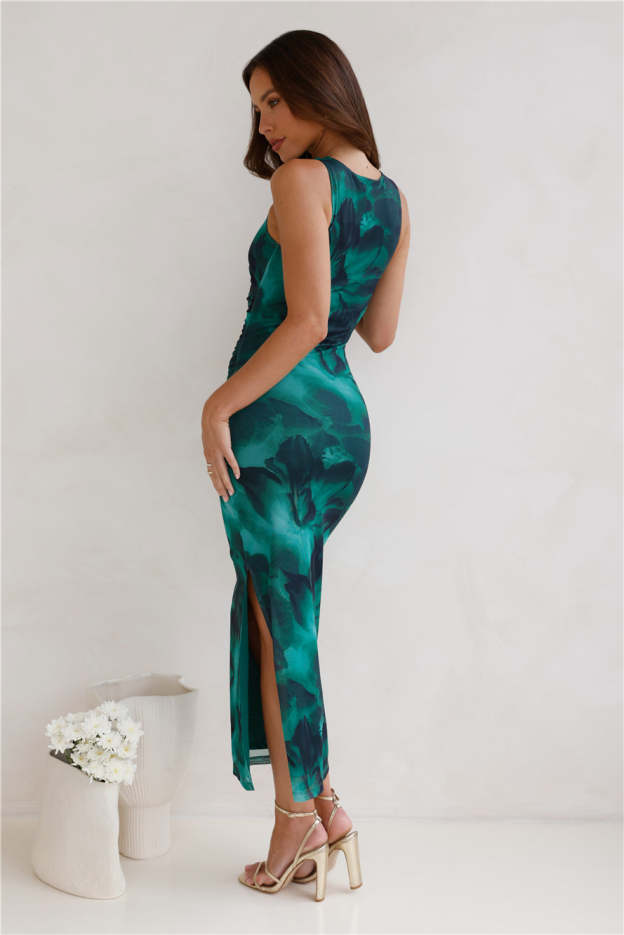 For The Party Mesh Maxi Dress Green