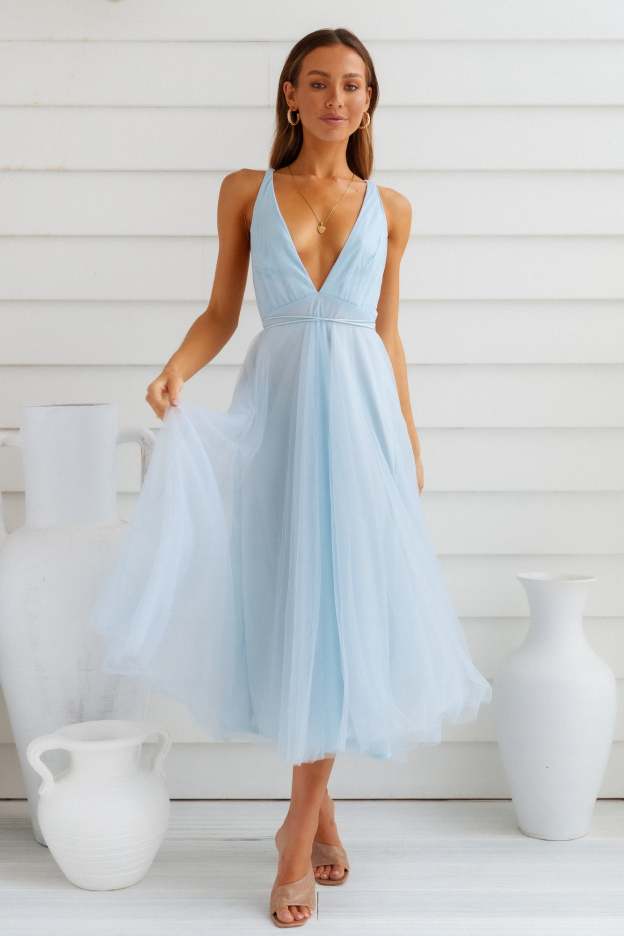 Summer Cinderella Midi Dress Blue