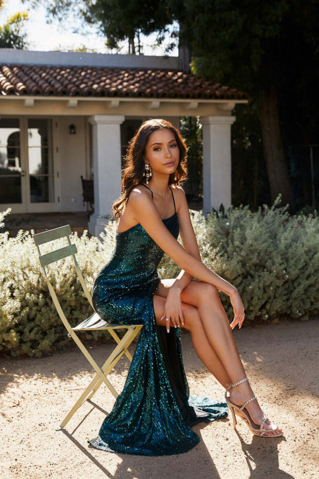 DEAR EMILIA Many Different Names Sequin Maxi Dress Green