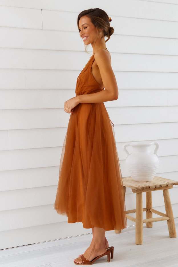 Summer Cinderella Midi Dress Chocolate