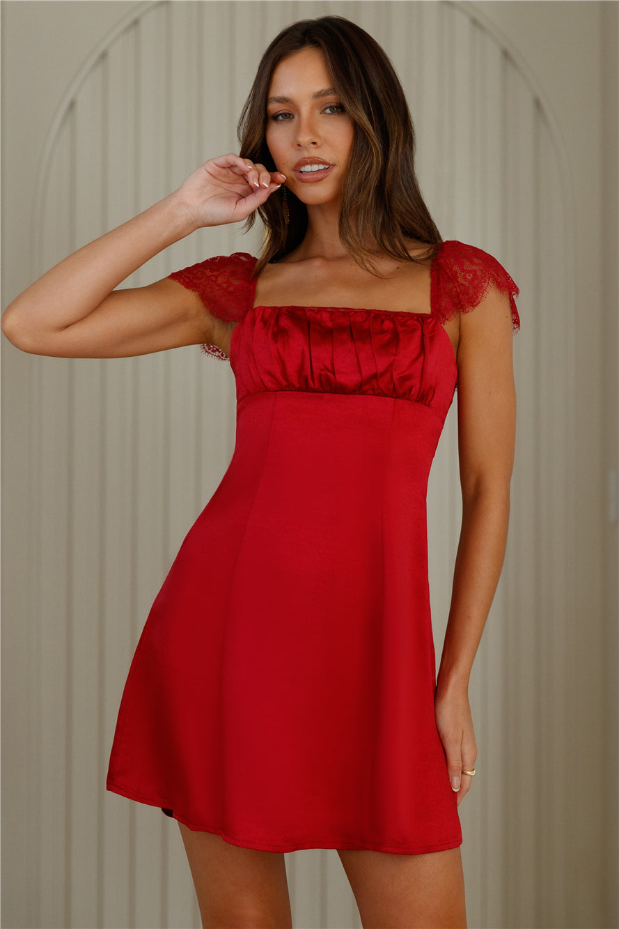 Dainty In The Dark Satin Mini Dress Red