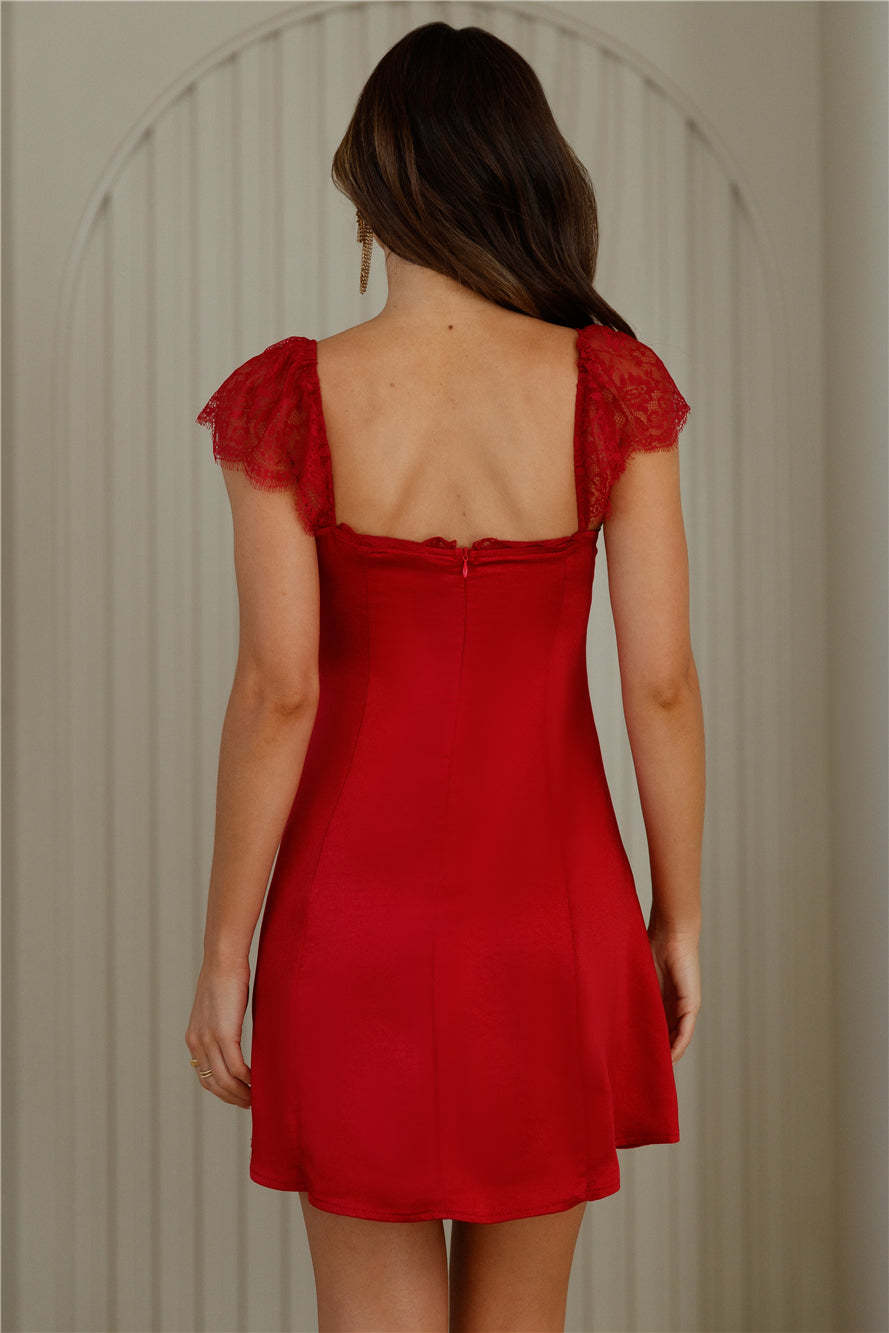 Dainty In The Dark Satin Mini Dress Red