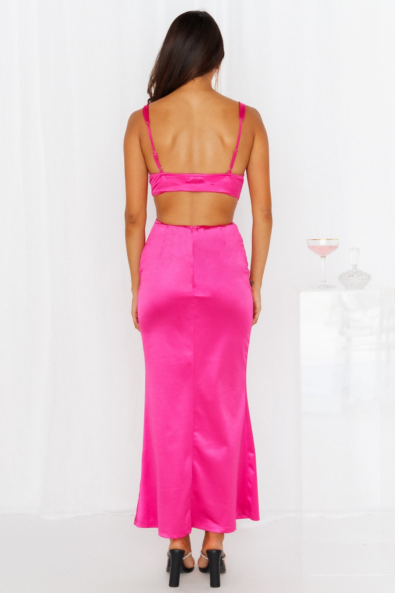 Sunset Views Satin Midi Dress Hot Pink