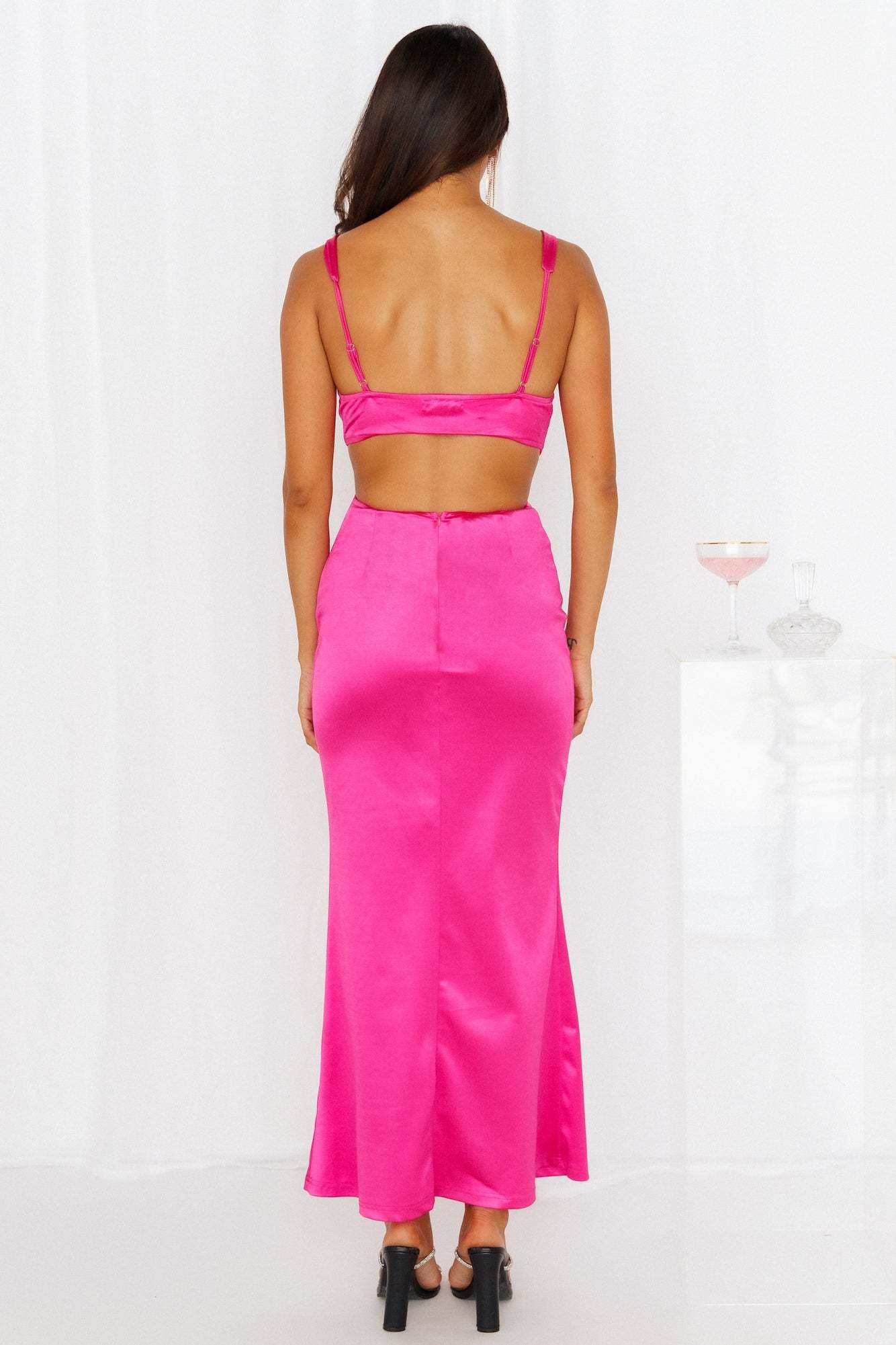 Sunset Views Satin Midi Dress Hot Pink