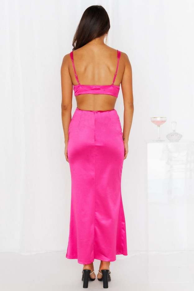 Sunset Views Satin Midi Dress Hot Pink