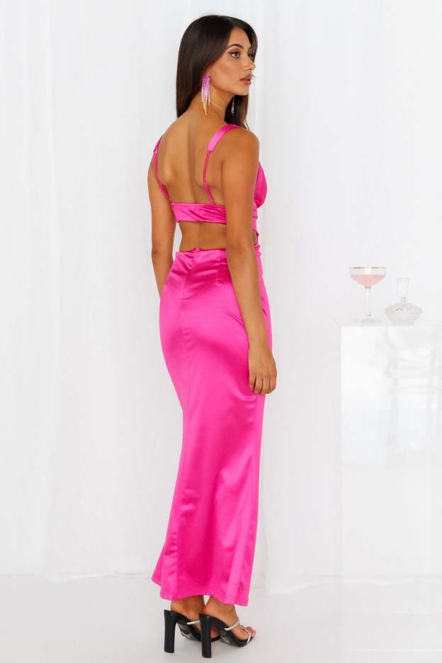 Sunset Views Satin Midi Dress Hot Pink