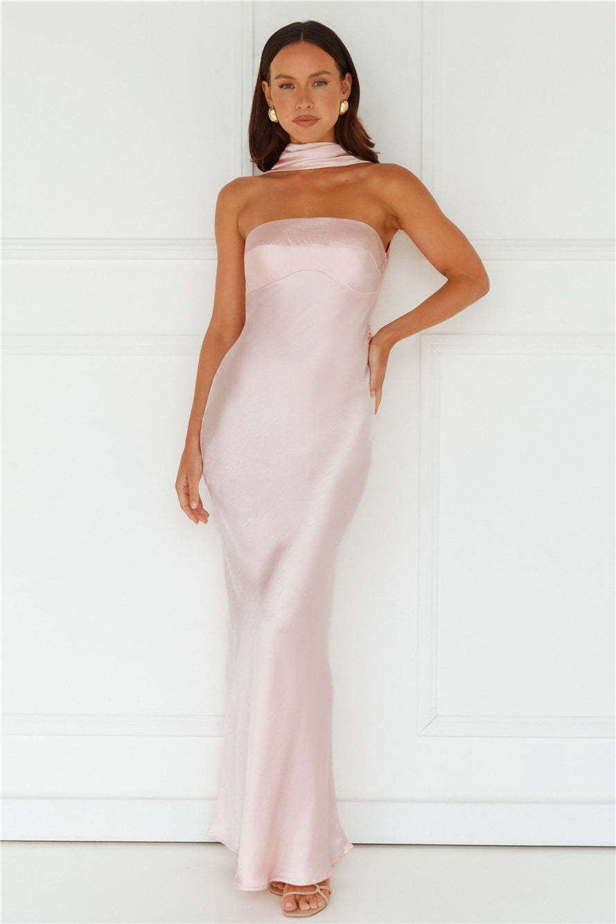 Precious Pearl Satin Maxi Dress Pink