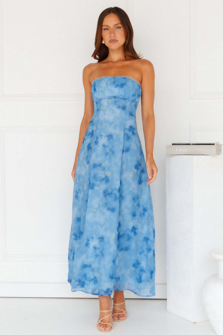 Elsa Strapless Maxi Dress Blue