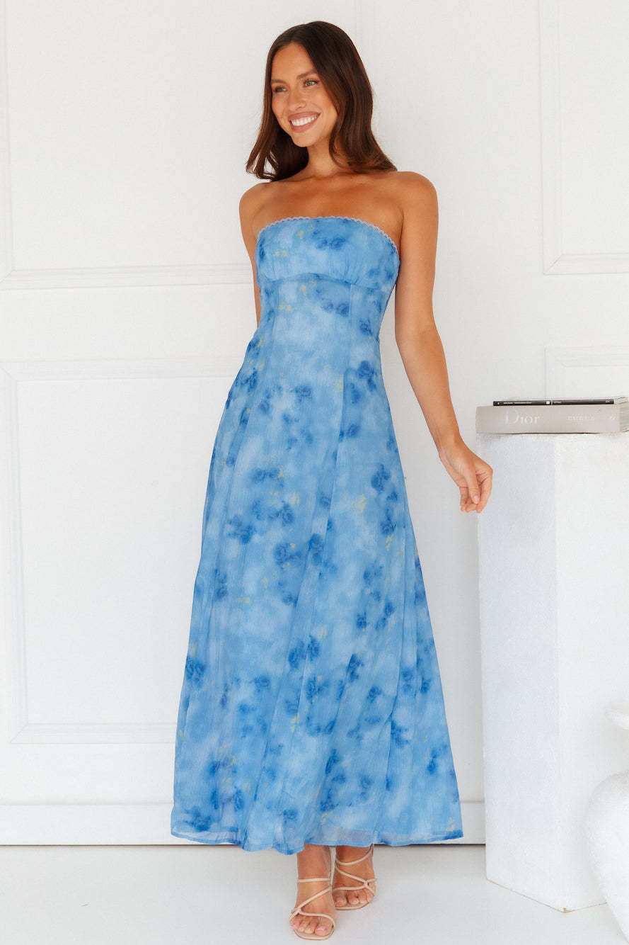 Elsa Strapless Maxi Dress Blue