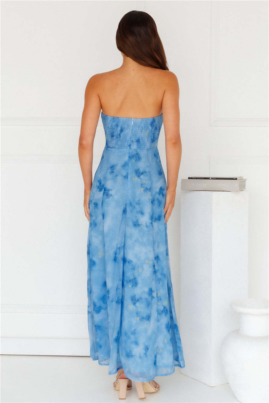 Elsa Strapless Maxi Dress Blue