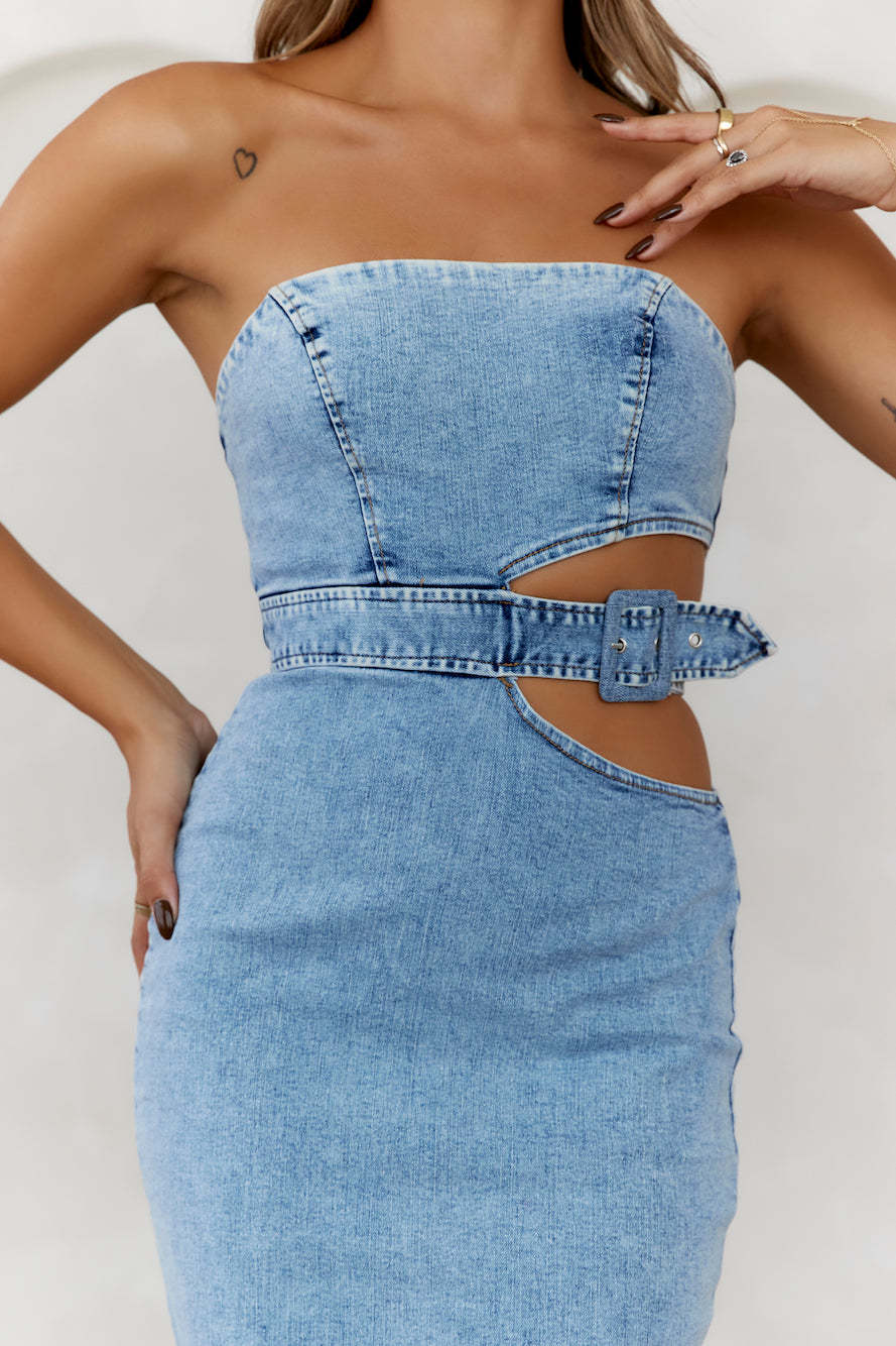 Chatting You Up Midi Dress Denim