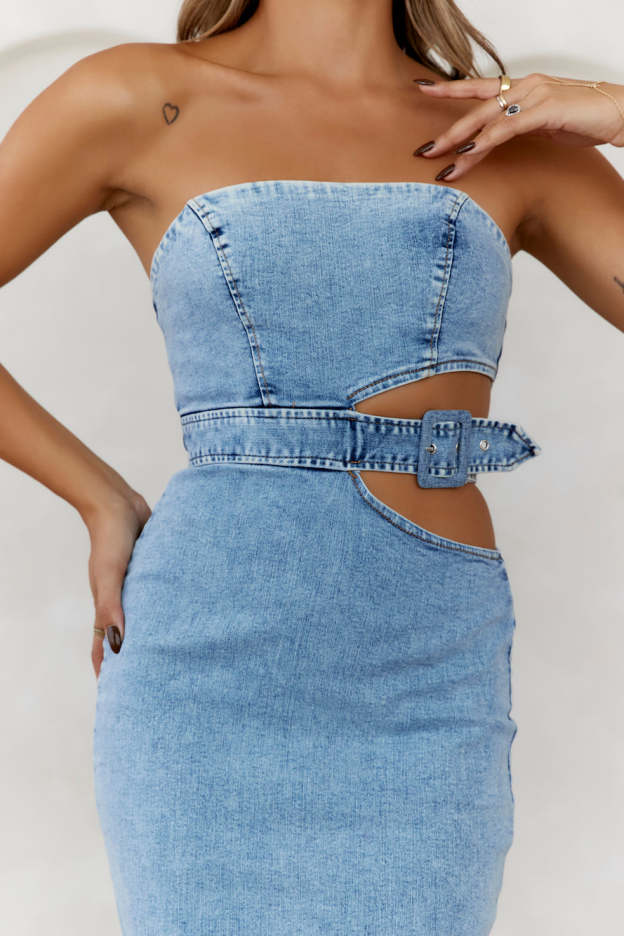 Chatting You Up Midi Dress Denim