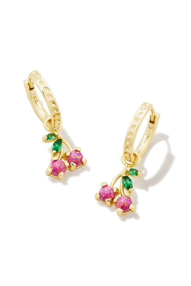 Cherry Gold Huggie Earrings Berry Kyocera Opal