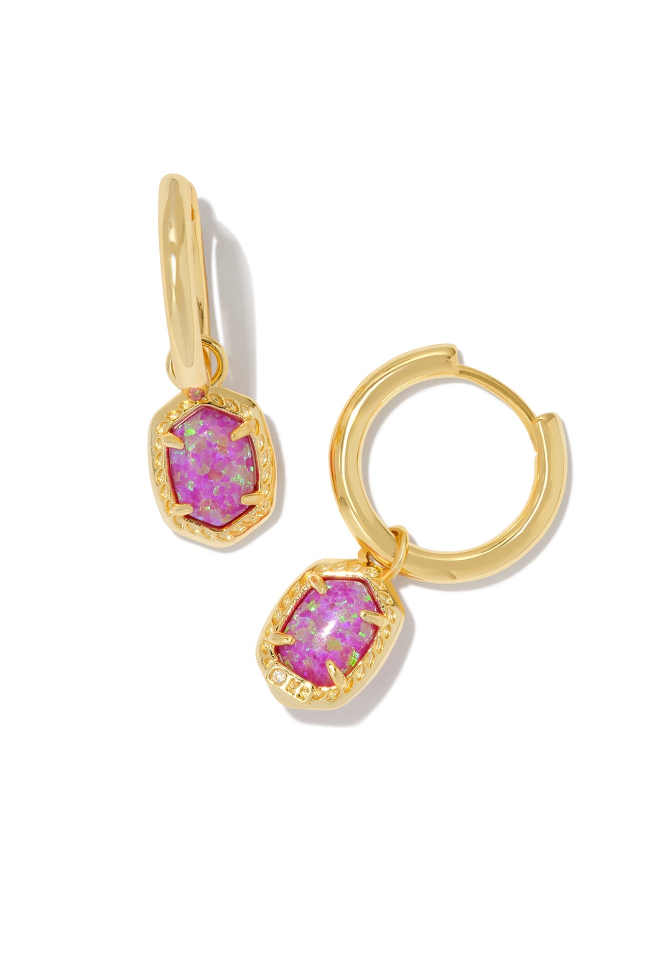 Daphne Framed Huggie Earrings Gold Magenta Kyocera Opal