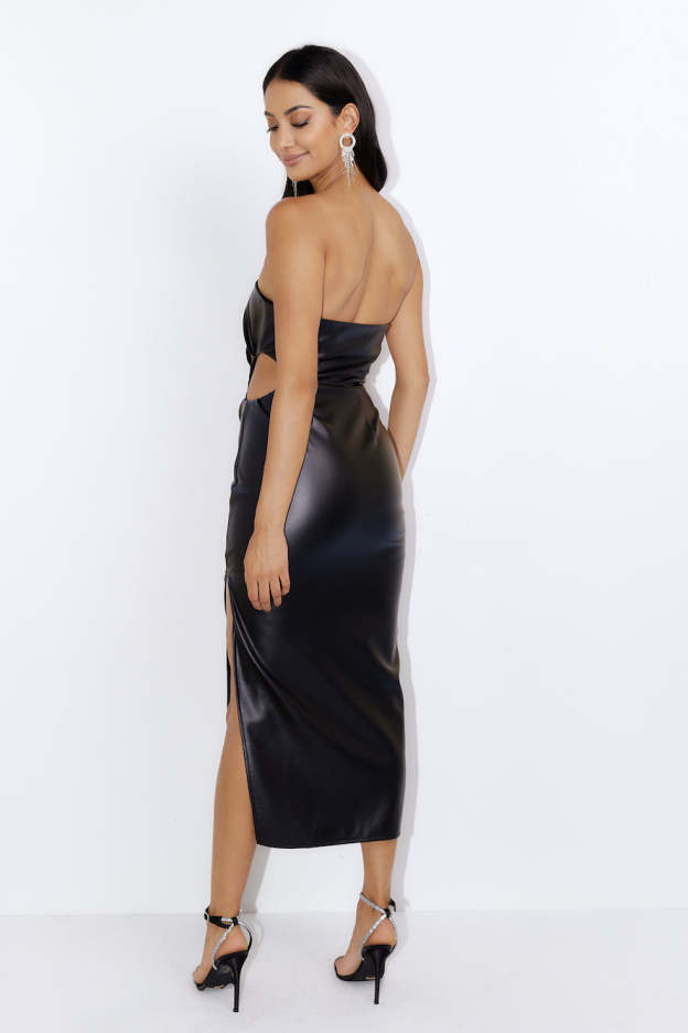 Set This Trend Faux Leather Midi Dress Black