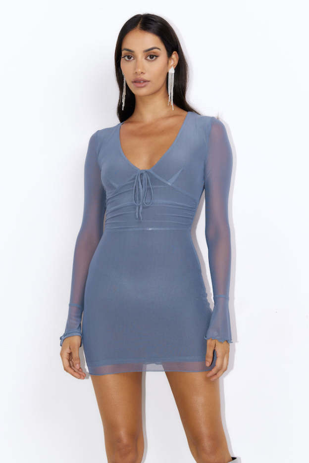 Dance To Me Mesh Mini Dress Charcoal
