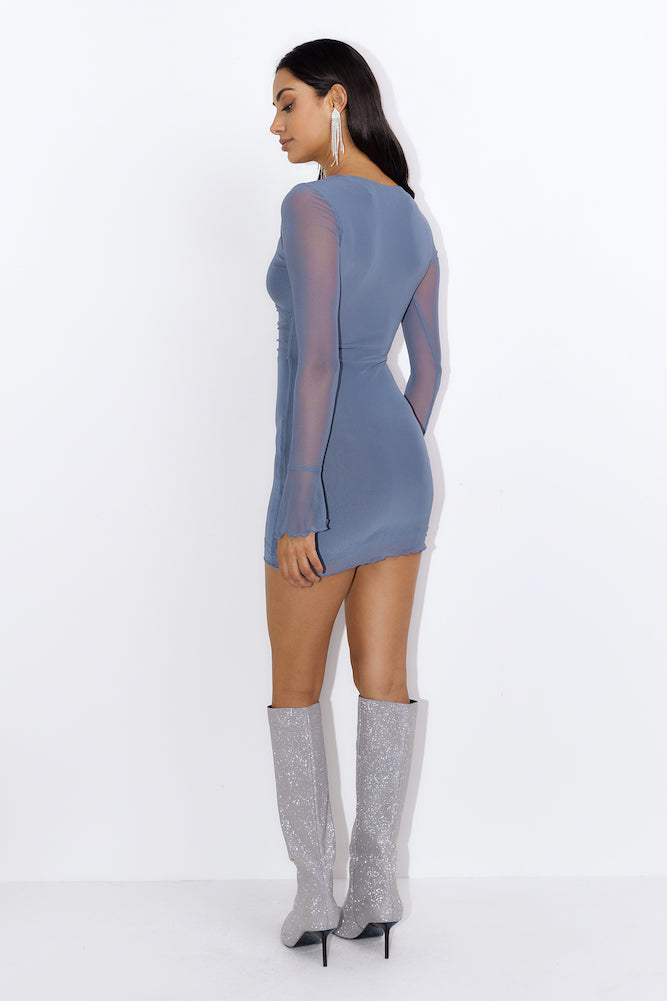 Dance To Me Mesh Mini Dress Charcoal