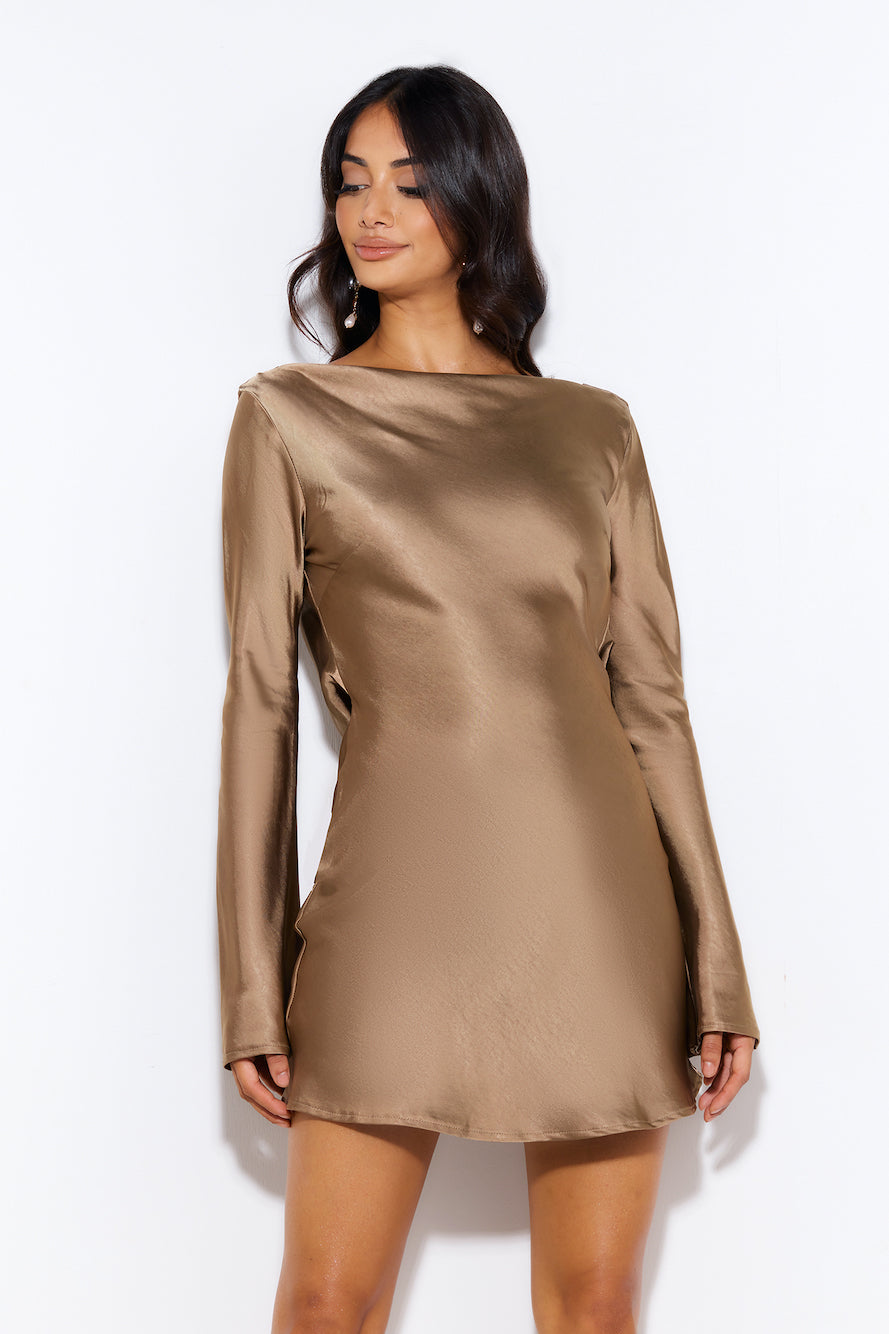 First Class Satin Mini Dress Brown