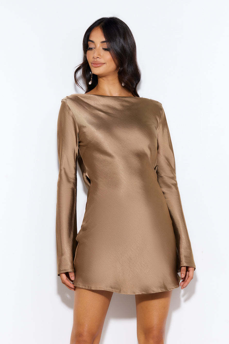 First Class Satin Mini Dress Brown