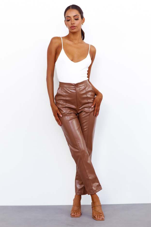 Baddie Central Faux Leather Pants Brown