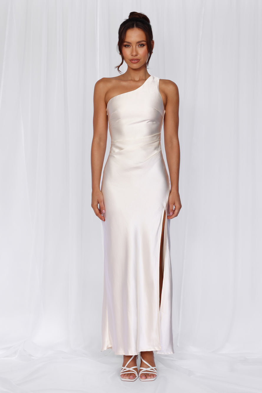 HELLO MOLLY The Aurora One Shoulder Satin Maxi Dress Pearl