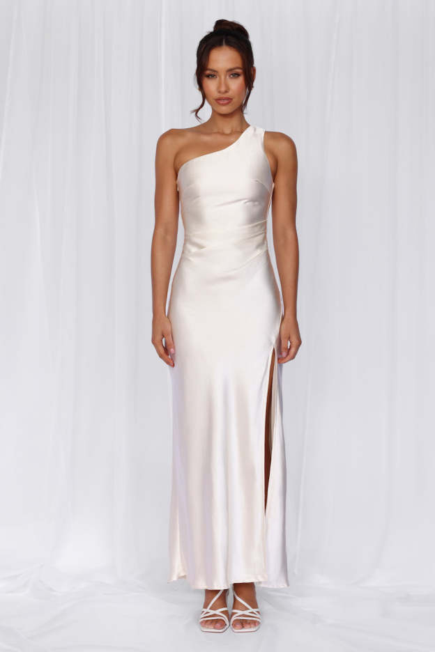 HELLO MOLLY The Aurora One Shoulder Satin Maxi Dress Pearl