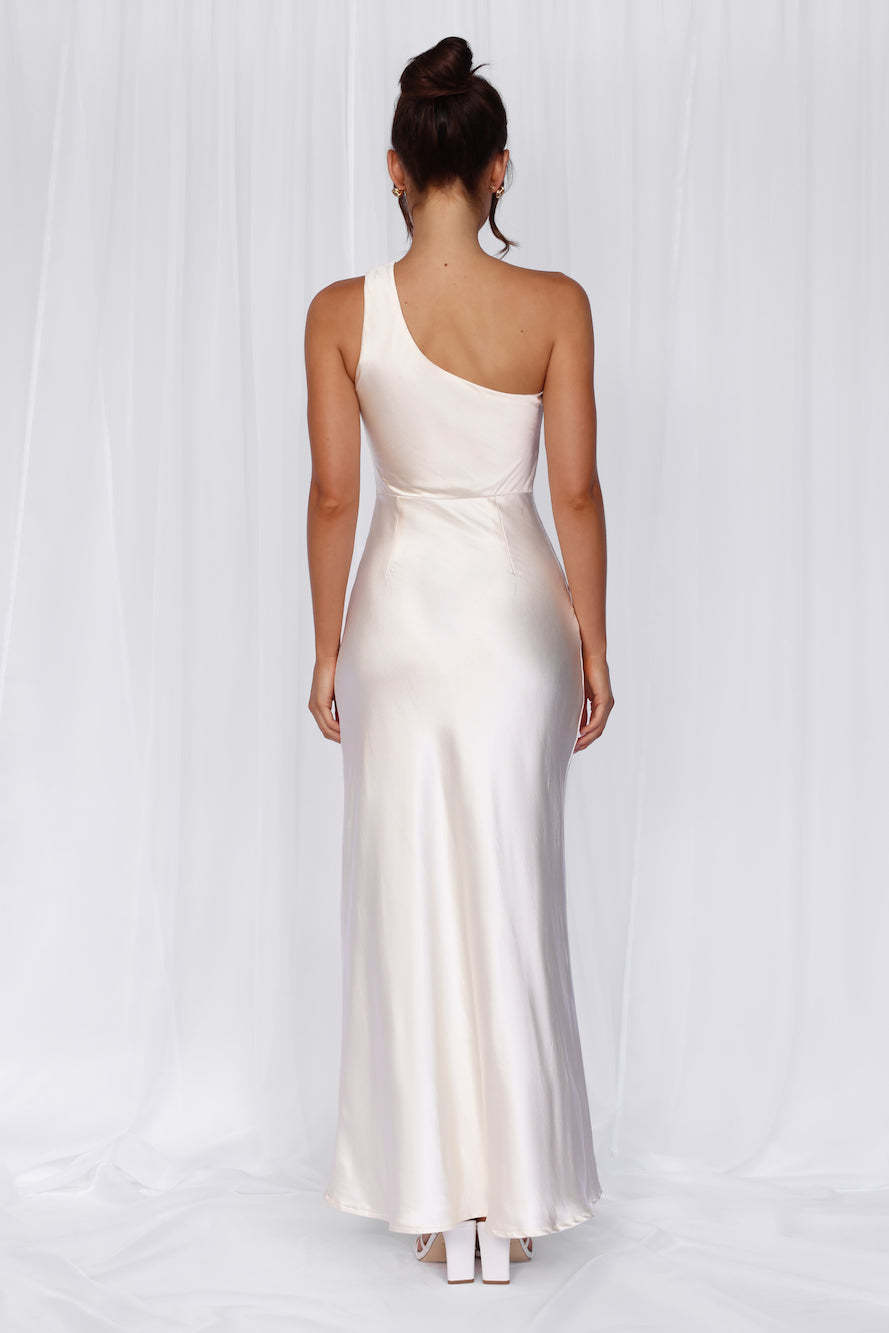 HELLO MOLLY The Aurora One Shoulder Satin Maxi Dress Pearl