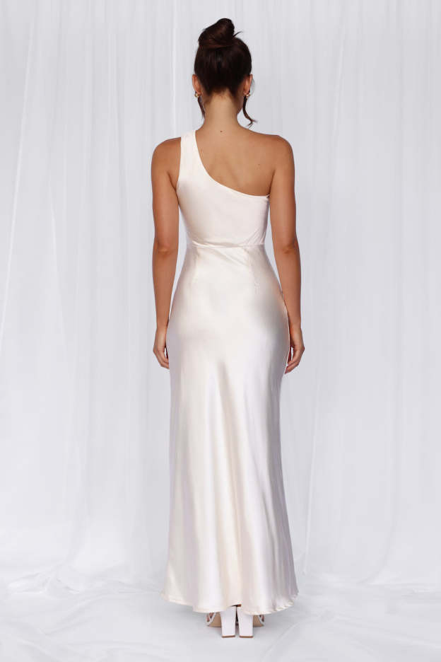 HELLO MOLLY The Aurora One Shoulder Satin Maxi Dress Pearl