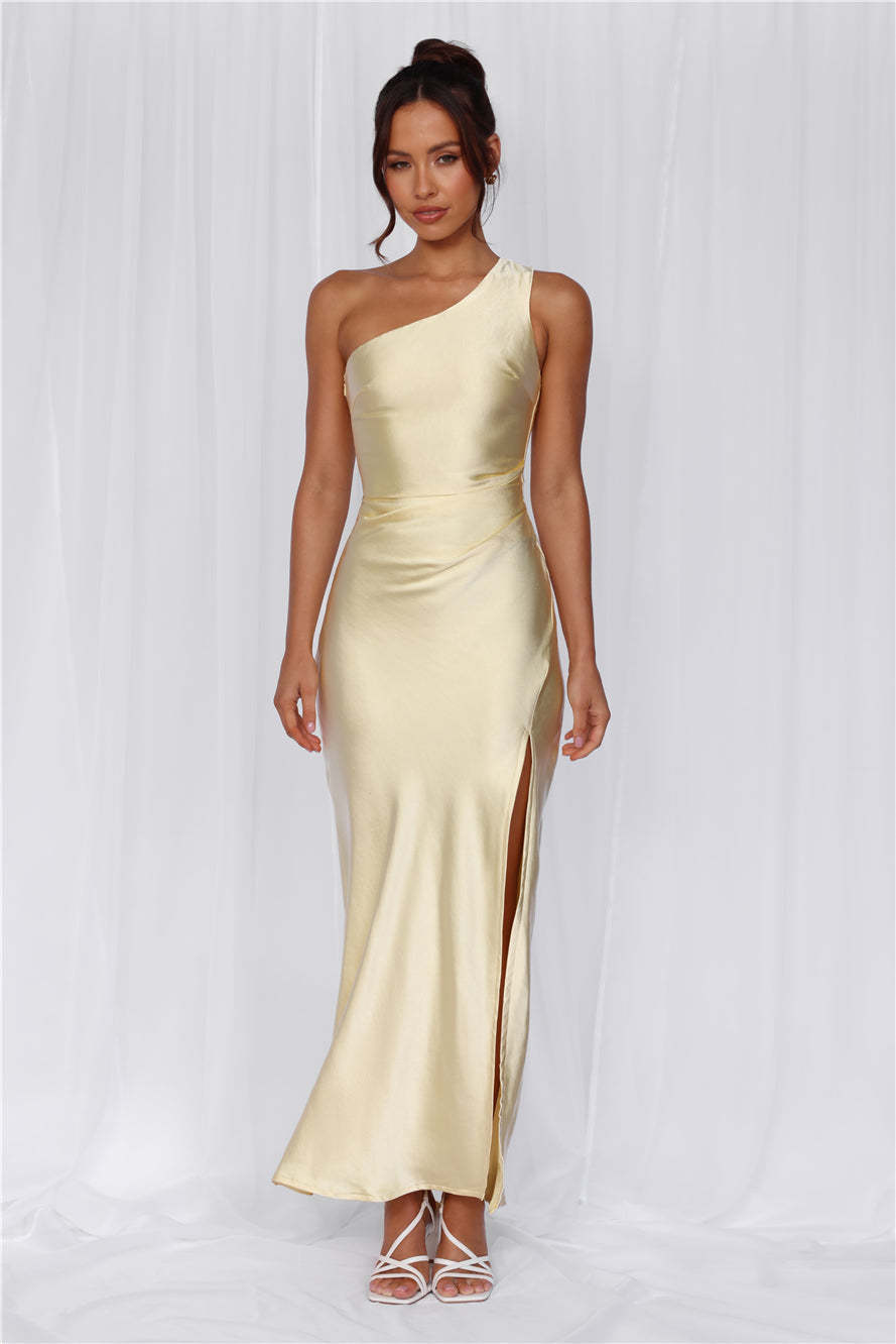HELLO MOLLY The Aurora One Shoulder Satin Maxi Dress Yellow
