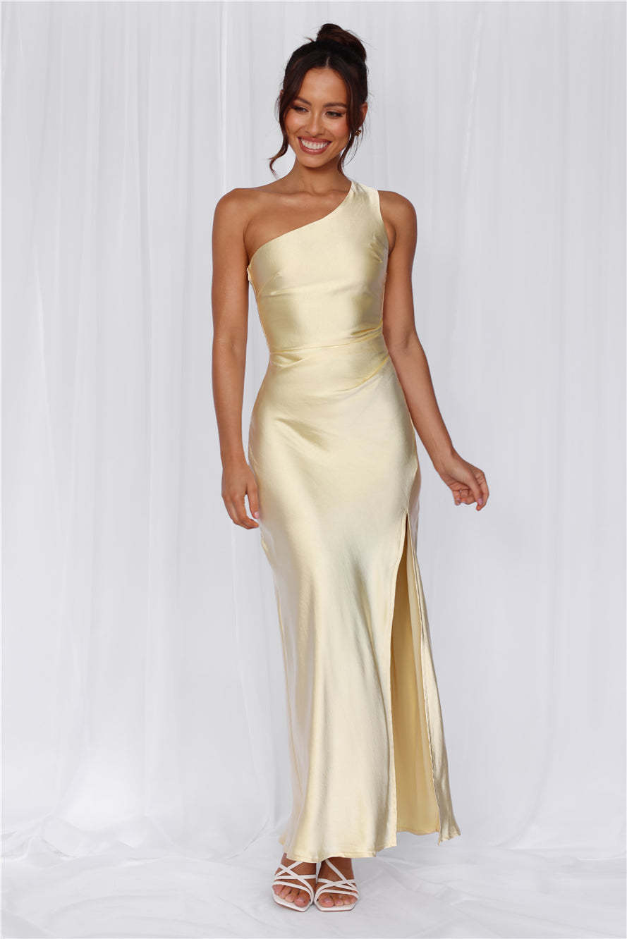 HELLO MOLLY The Aurora One Shoulder Satin Maxi Dress Yellow