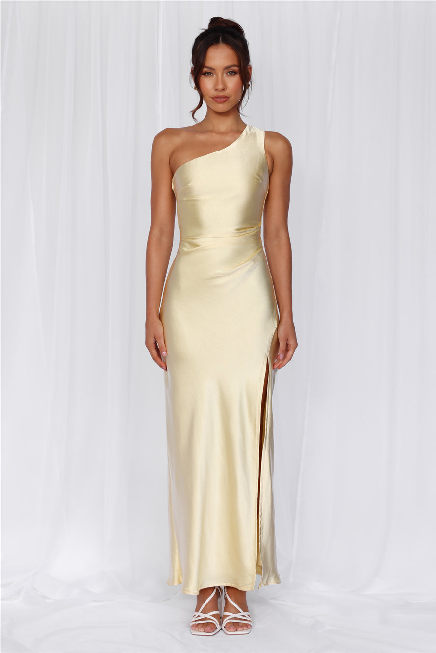 HELLO MOLLY The Aurora One Shoulder Satin Maxi Dress Yellow
