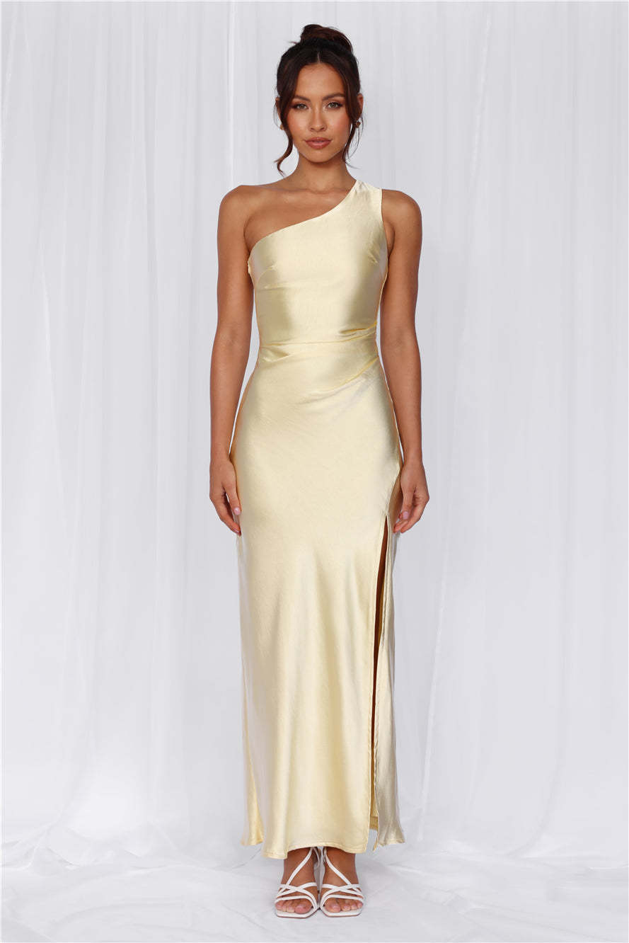 HELLO MOLLY The Aurora One Shoulder Satin Maxi Dress Yellow
