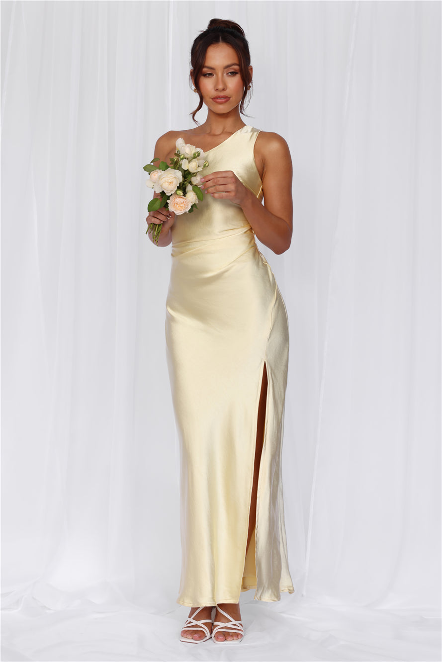 HELLO MOLLY The Aurora One Shoulder Satin Maxi Dress Yellow