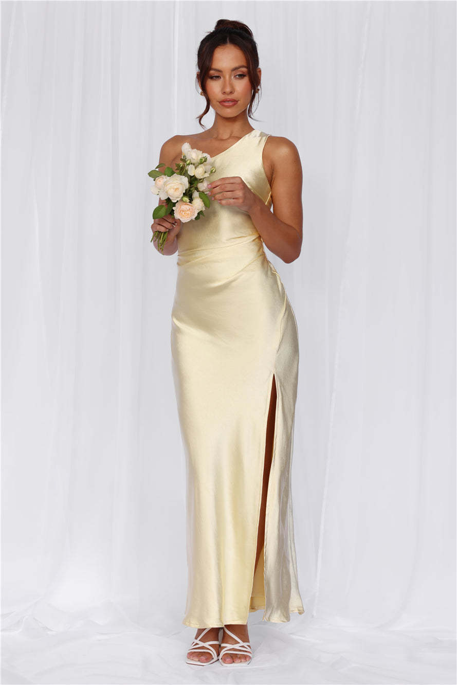 HELLO MOLLY The Aurora One Shoulder Satin Maxi Dress Yellow