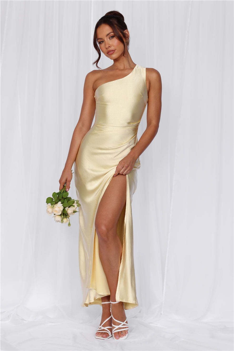 HELLO MOLLY The Aurora One Shoulder Satin Maxi Dress Yellow