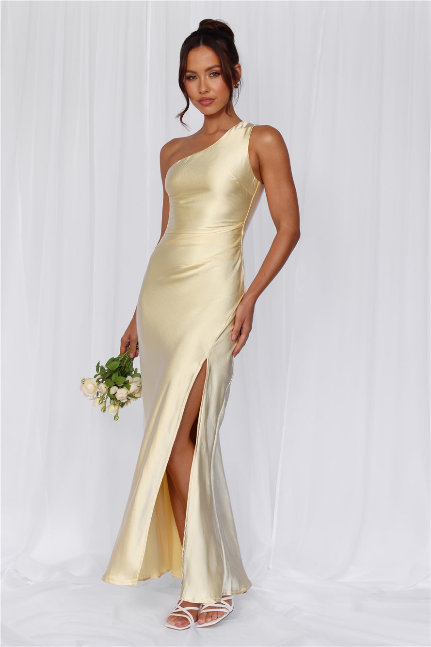HELLO MOLLY The Aurora One Shoulder Satin Maxi Dress Yellow