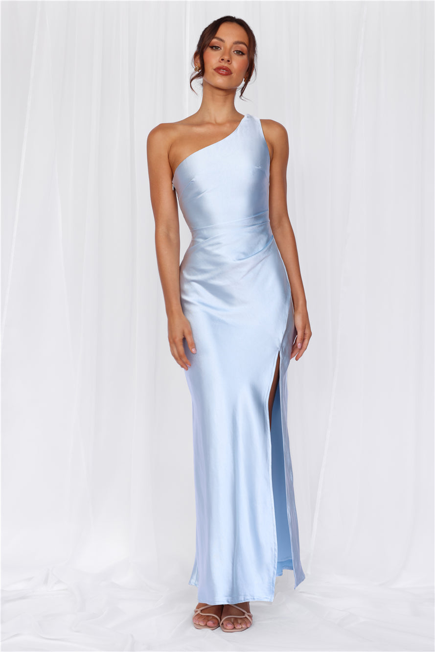 HELLO MOLLY The Aurora One Shoulder Satin Maxi Dress Blue