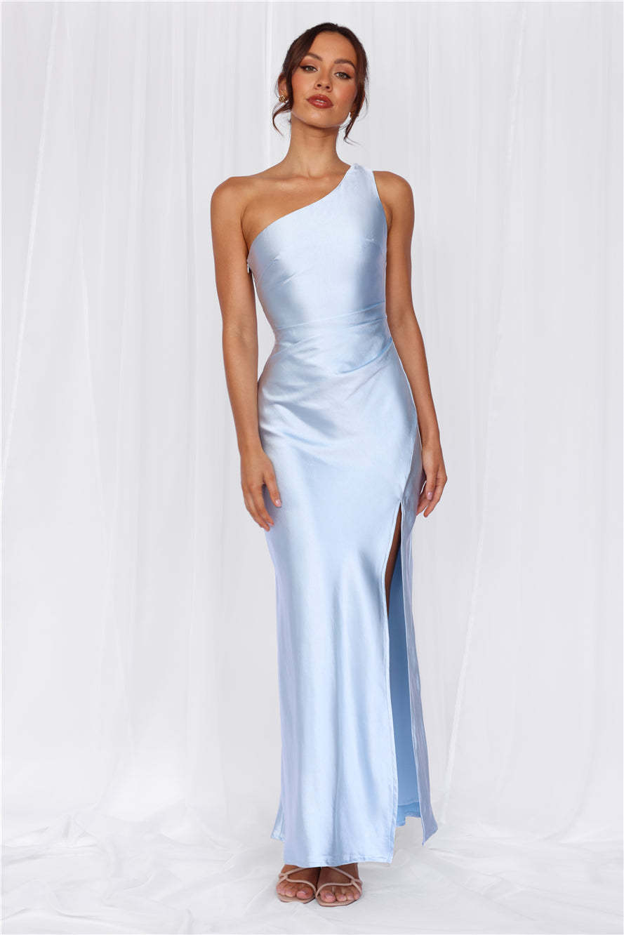 HELLO MOLLY The Aurora One Shoulder Satin Maxi Dress Blue