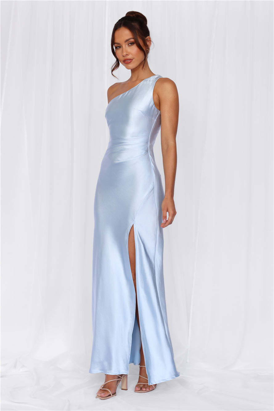 HELLO MOLLY The Aurora One Shoulder Satin Maxi Dress Blue