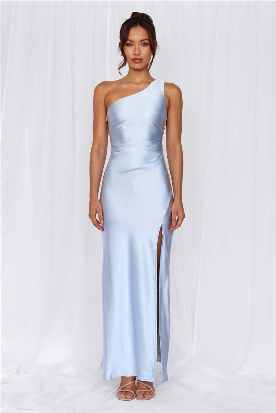 HELLO MOLLY The Aurora One Shoulder Satin Maxi Dress Blue