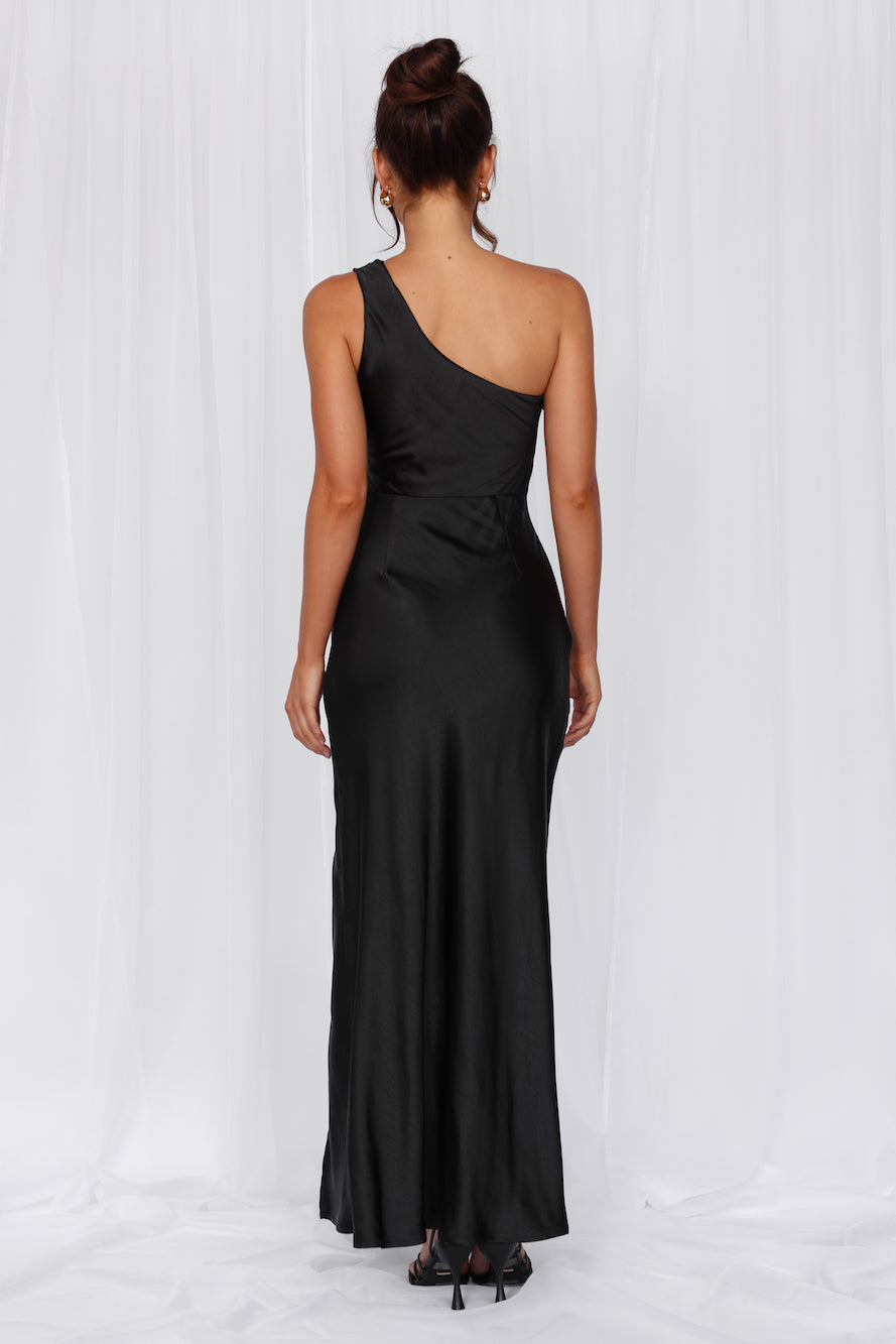 HELLO MOLLY The Aurora One Shoulder Satin Maxi Dress Black